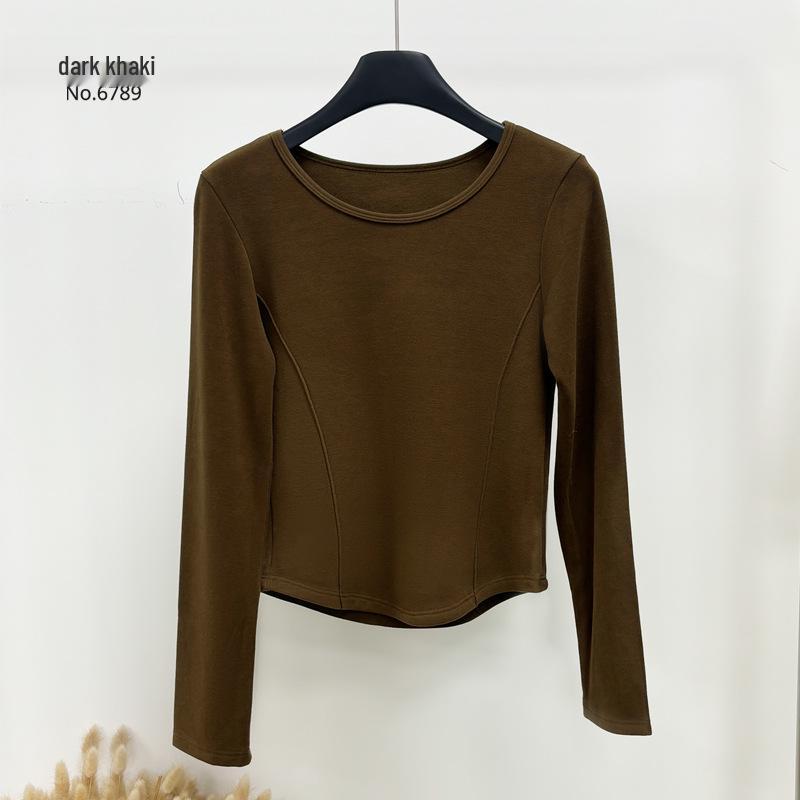 

2024 Высококачественная облегающая базовая рубашка с флисовой подкладкой для женщин: Повседневная одежда Осень/Зима Large