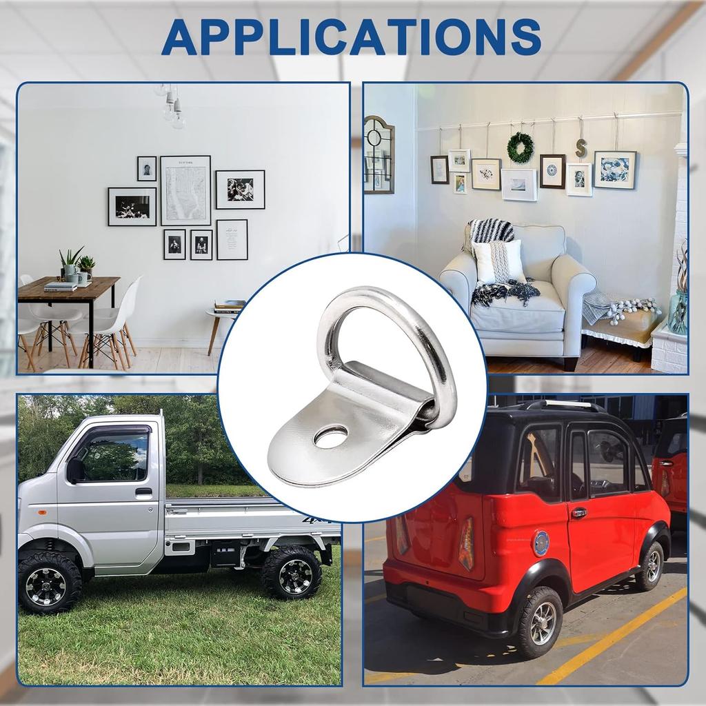 Stainless Steel D Shape Tie Down Anchors, D Rings Anchor Lashing Rings for Car Truck Trailer Cargo Boats RV, 20pcs