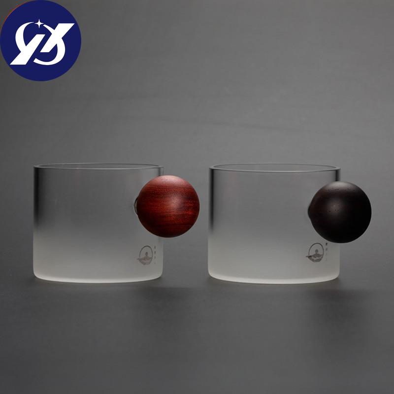 Glas W Himmel Weinglas mit Holzgriff Büro Kleine Teetasse Handgefertigter Becher Trinkgeschirr