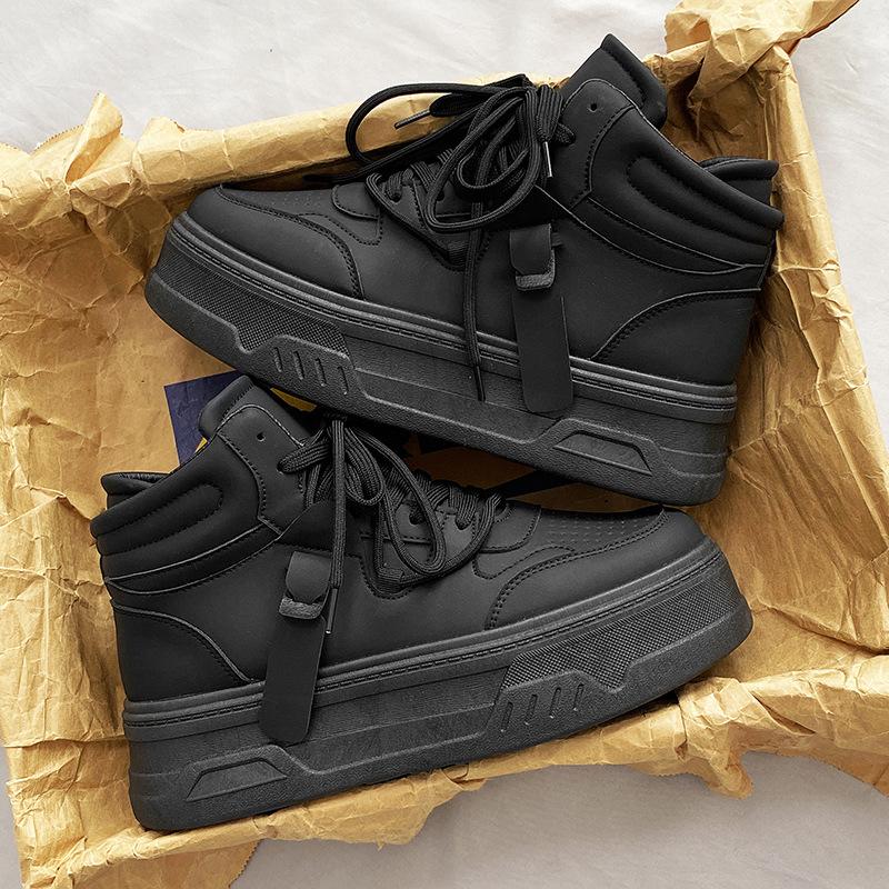 Fashion Spring Autumn Mens High Top Leather Casual Shoes Breathable Platform Mens Sneakers Outdoor Non Slip Damping Sports Running Shoes