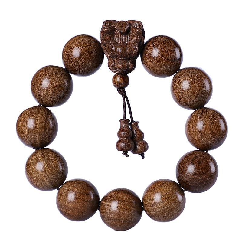 Golden Silk Sandalwood Bracelet 2.0 Old Material Wooden Buddha Bead Bracelet for Men and Women Couples Jewelry Sandalwood Rosary Cultural Play Jewelry