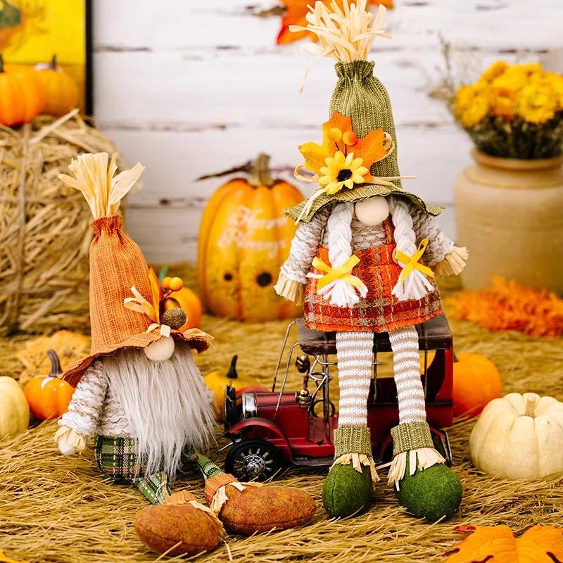 Thanksgiving Decorations Maple Leaf Hanging Boys And Girls Hanging Straw Scarecrow Toys Scarecrow Decorative Gnome Plush Toys
