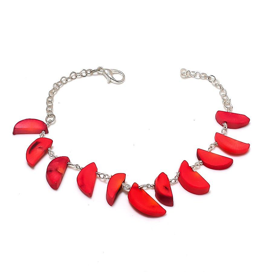 Italian Red Coral Gemstone Handmade 925 Sterling Silver Bracelet 7-8" GK-7654