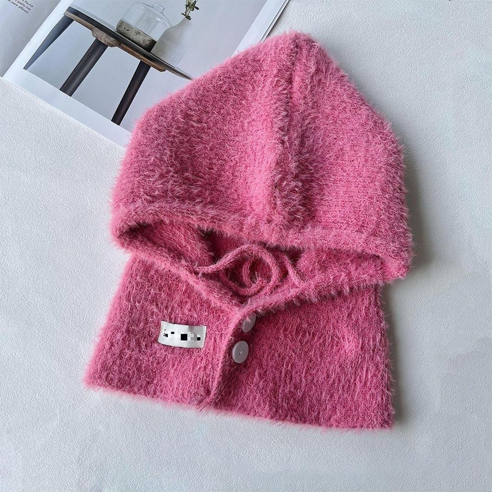

Однотонная женская балаклава и шарф интегрированные зимние теплые вязаные шапки-пуловеры плюшевые вязаные шапки для холодной погоды розовый