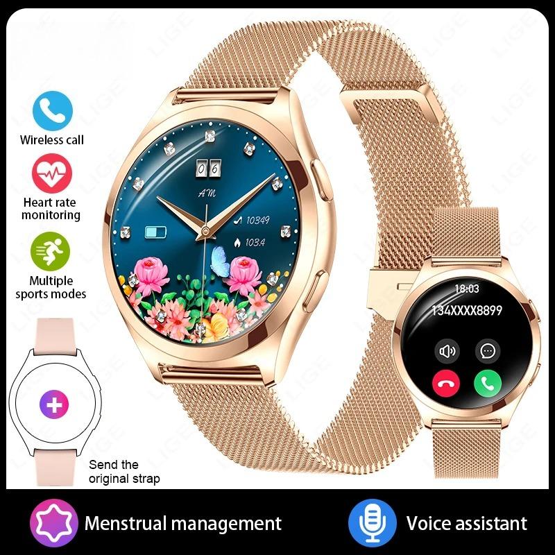 Luxury Smart Watch for Woman Health Monitoring 1.27" Bluetooth Call Custom Dial Women's Bracelet Sports Health Monitor Smartwatch Ladies Gift