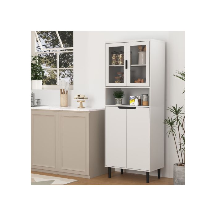 Grande Bibliothèque Avec Portes En Verre Trempé Et Étagères Réglables, Quatre Portes, Blanche