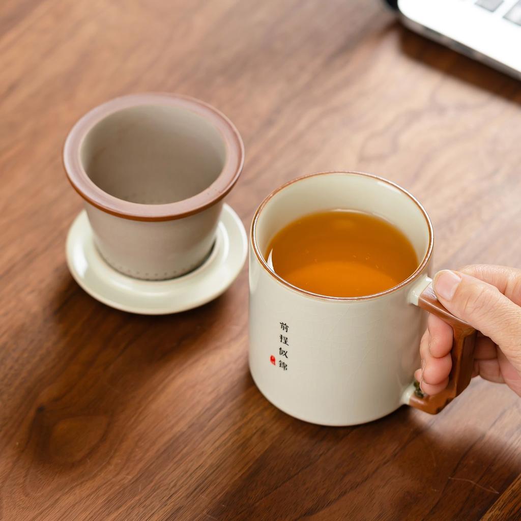 Ru Kiln Office Cup Tea Separation Large-capacity Teacup with Lid Ceramic Tea Cup Company Business Souvenir