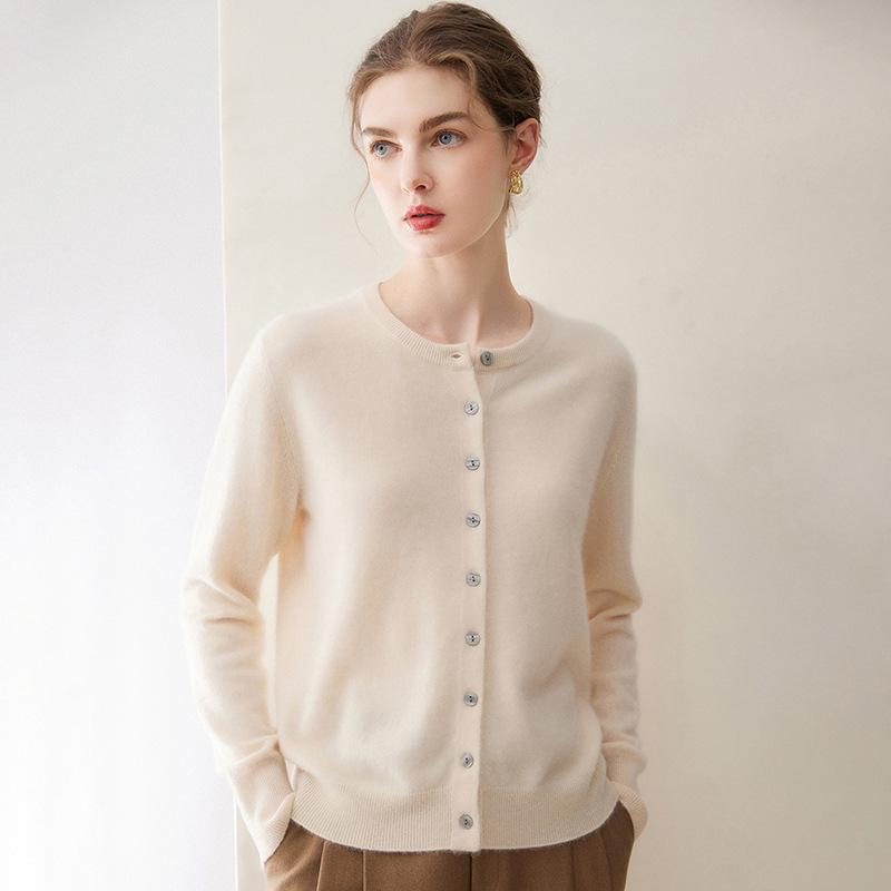 100% Cashmere Women's Loose Round Neck Knitwear Cardigan - Autumn/Winter Collection