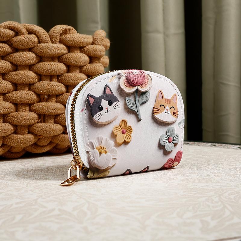 Niedliche Katzen-Geldbörse im koreanischen Stil: Cartoon-Druck Tier-Geldbörse & Damen Multifunktioneller Kartenhalter