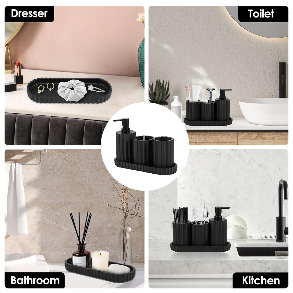4-in-1 Dish Soap Dispenser Toothbrush Toothpaste Holders Storage Tray Bathroom Kitchen Accessories Hand Soap Dispenser Set