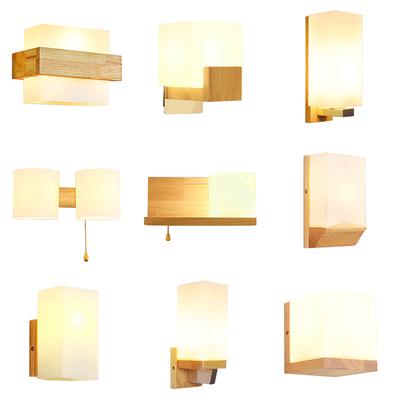 Drewniana Lampa Ścienna Applique Murale Interieur Oświetlenie Wewnętrzne Oprawy Szklany Skandynawski Kinkiet Ledowe Lampy Ścienne Drewniany E27