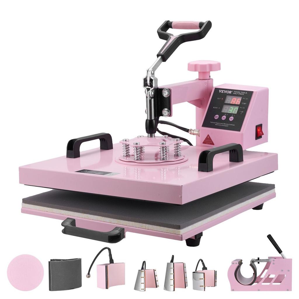 Heat Press Machine 15x15 In 8 In 1 with 30oz Tumbler Press T-Shirts Pink