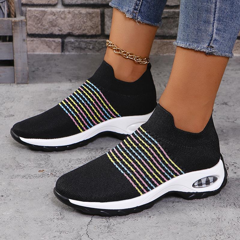 Fashion Mix Color Knitted Sport Sneakers Women Slip On Plus Size 36-43 Casual Shoes Woman Lightweight Breathable Walking Running Shoes