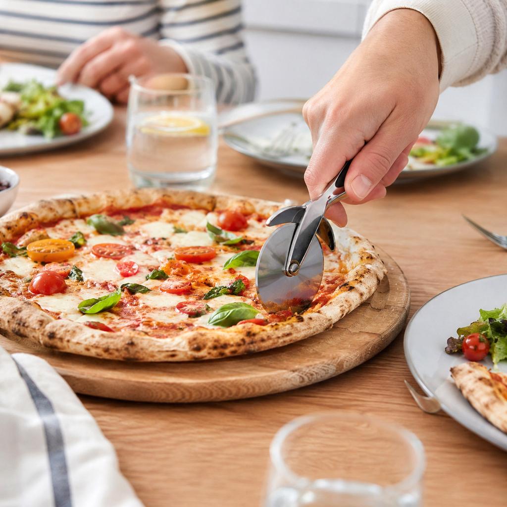 Zinc Alloy Pizza Cutter Wheel with Stainless Steel Blade Ergonomic Handle Baking Tool for Cutting Pizza and Pastry At Home Kitchen Use
