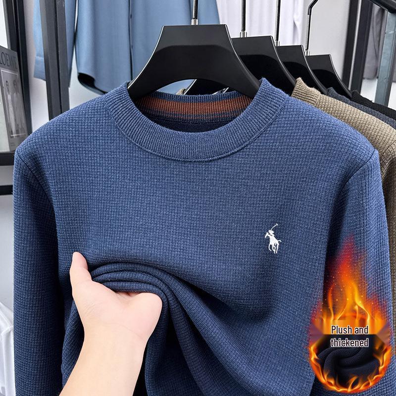 

Men s Loose-Fit Embroidered Wool Sweater, Velvet Lined for Autumn/Winter. 4XL 175-190 lbs синій
