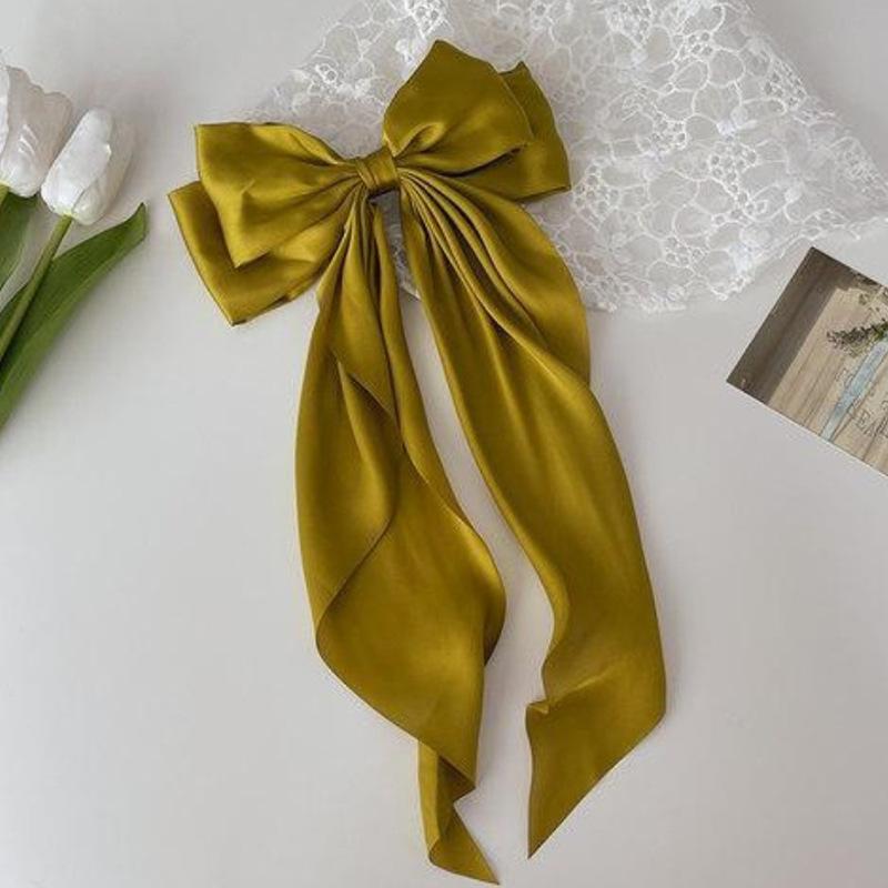 Large Bow Hairpin for Women Girls Summer Chiffon Big Bowknot Stain Bow Barrettes Solid Color Ponytail Clip Hair Accessories
