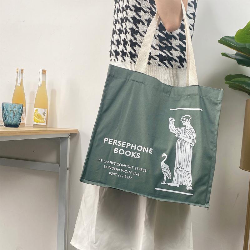 Damen Grau Canvas Umhängetasche Persephone Print Tägliche Einkaufstaschen Studenten Buch Tasche Baumwollstoff Handtaschen Große Tragetasche Für Mädchen