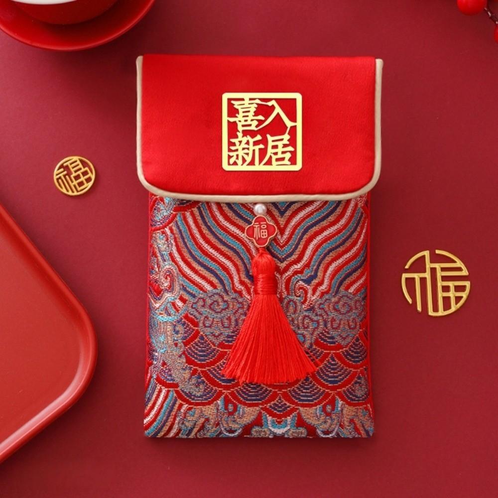 Embroidery Hongbao Best Wishes Red Pockets Large Capacity Brocade Red Envelop  Wedding