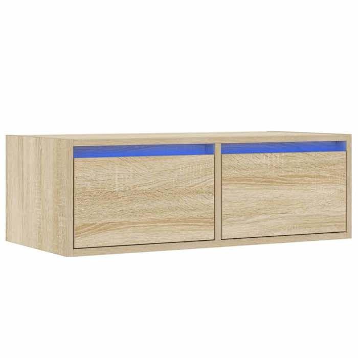 VidaXL Meuble TV avec lumières LED chêne sonoma 75x35,5x25 cm, meuble hifi, centre de divertissement, armoire TV, meuble 860231