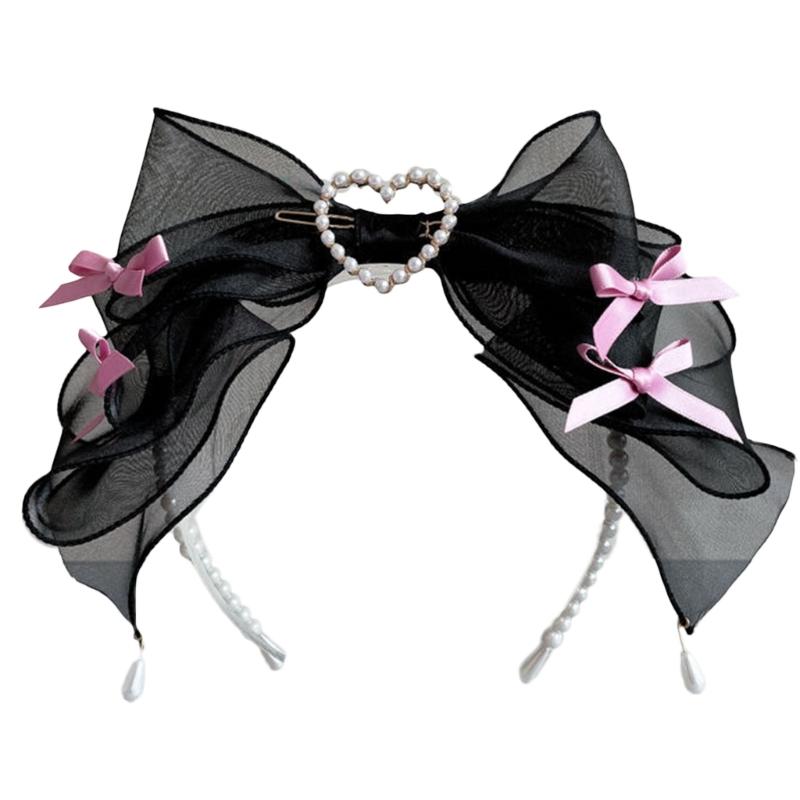 

Lace Bows Headband Girls Hair Headbands Cosplay Pearl Bead Hairband Head Hoop Headdress Hair Accessories