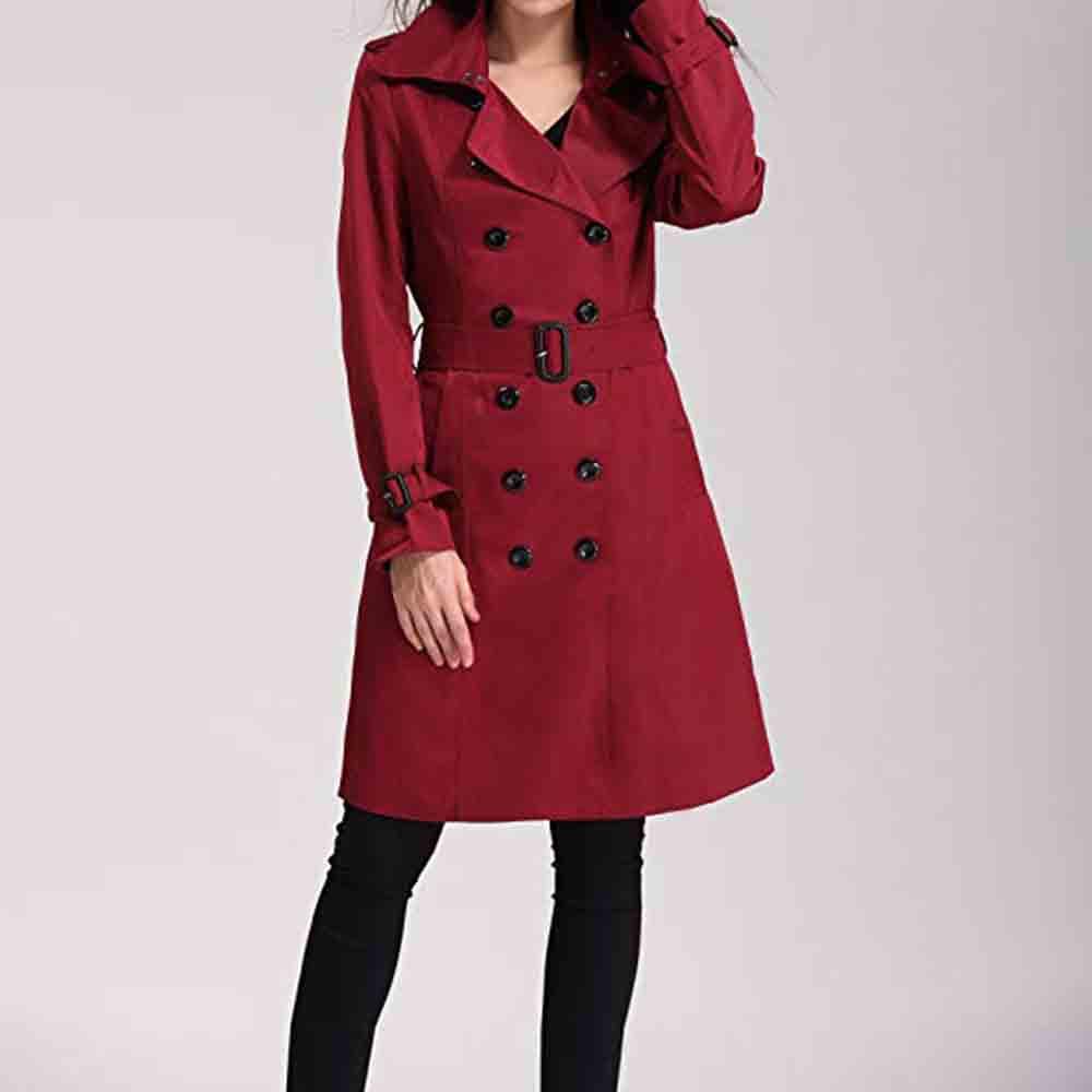 Womens Winter Lapel Double-Breasted SlimLong Trench Coat Overcoat 