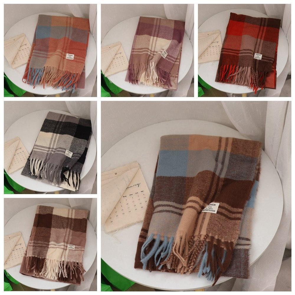 Thicken Plaid Wool Scarf Windproof Men Scarf Soft Winter Cashmere Scarf  Female