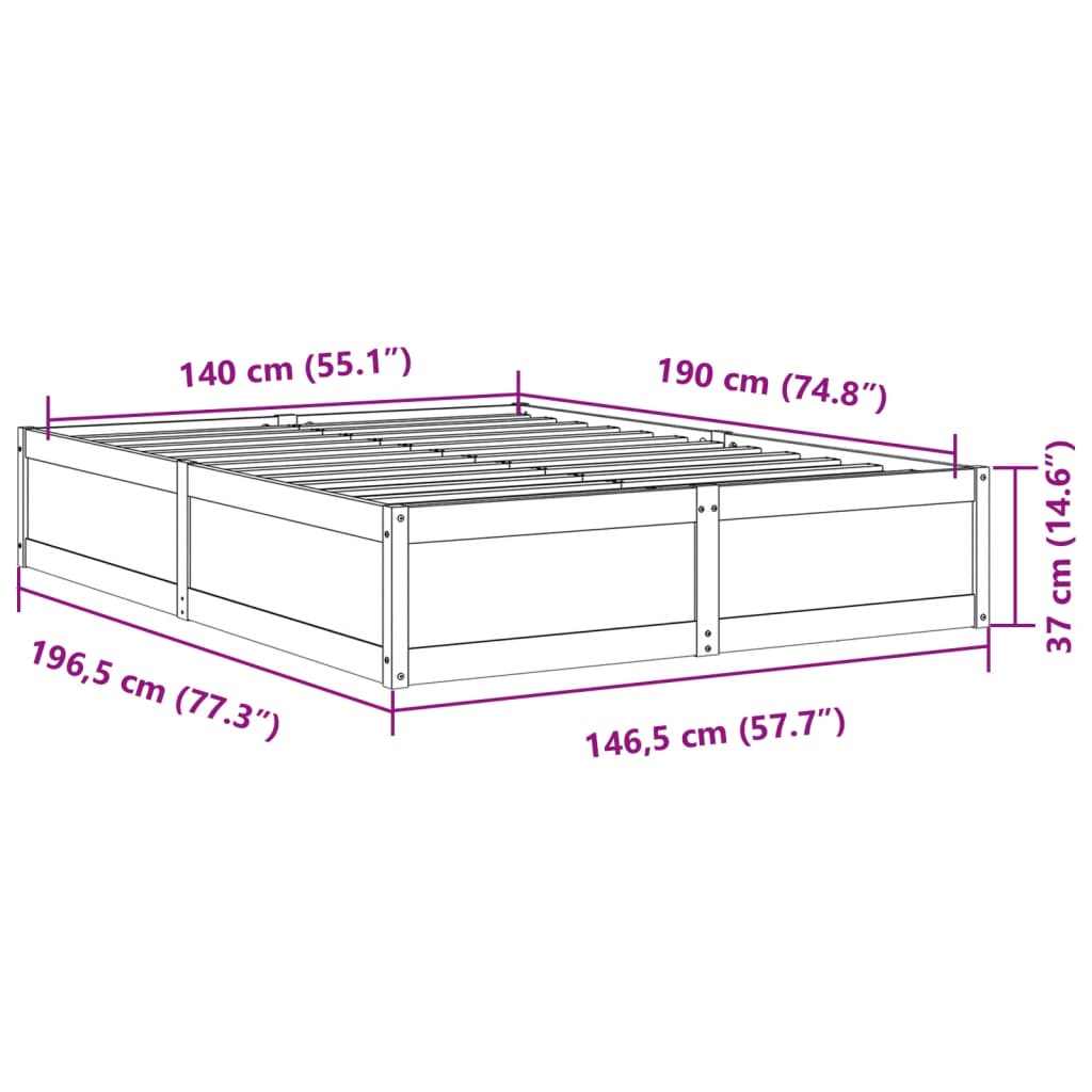 Solid Wood Bed Frame without Mattress Wax Brown 140 x 190 cm Pine Wood