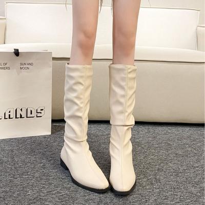 Thick Heel Pleated Stack Long Tube Knight Boots Women's Shoes New Spring and Autumn Western Thin Medium Tube Long Boots