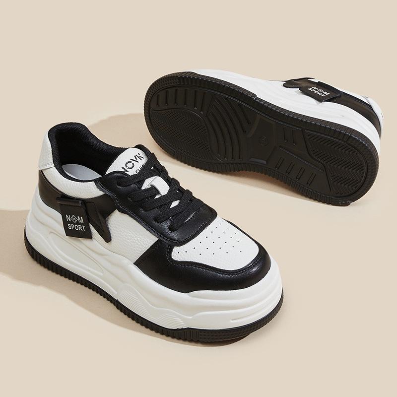 Leather little white shoes women's 2025 new autumn women's shoes heightened round head single shoes platform sports versatile casual shoes