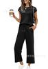 European and American women's clothing is popular, spring and summer knitted short-sleeved wide-leg pants casual two-piece set