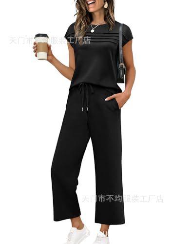 European and American women's clothing is popular, spring and summer knitted short-sleeved wide-leg pants casual two-piece set