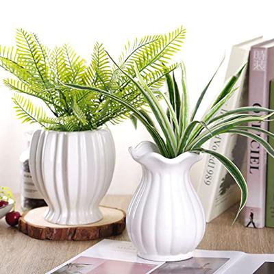 6 Inch Modern Stripe Design Plastic Vase for Table Centerpiece - White