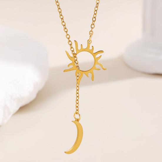 Sun And Moon Necklace for Women Plated Y Necklace Stainless Steel Hypoallergenic