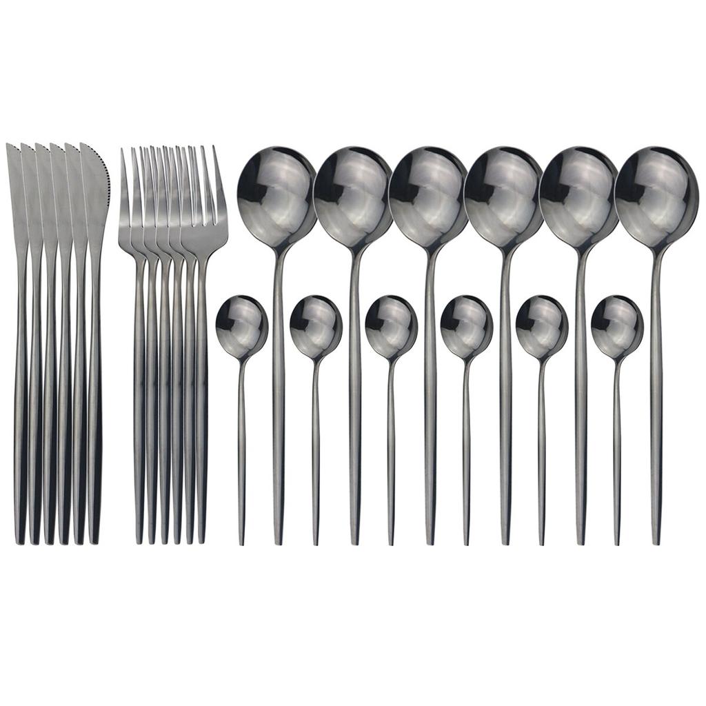 24Pcs Stainless Steel Dinnerware Cutlery Set Knives Forks Coffee Spoon Dinner Tableware Kitchen Utensils Flatware Set