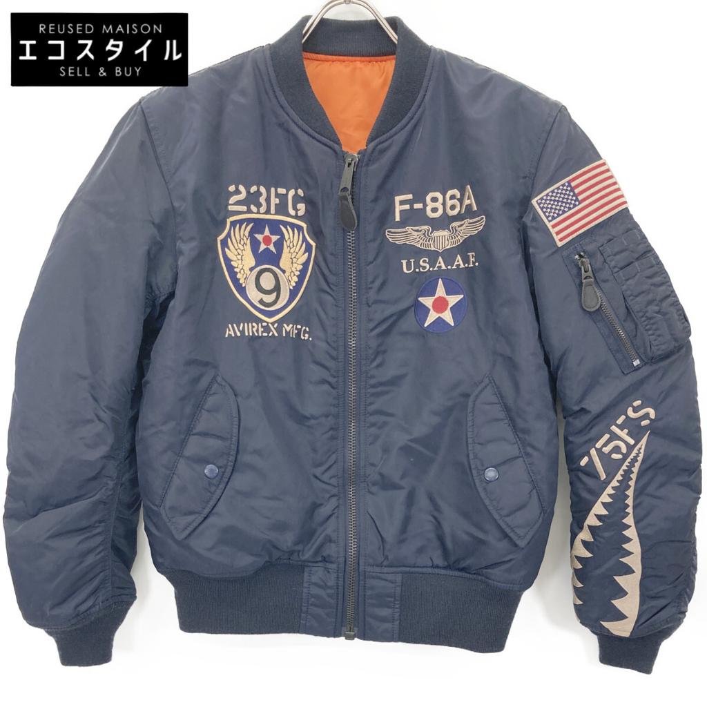 AVIREX 6172151 Navy Flying Shark MA-1 Flight Jacket Jacket L NavyUsed