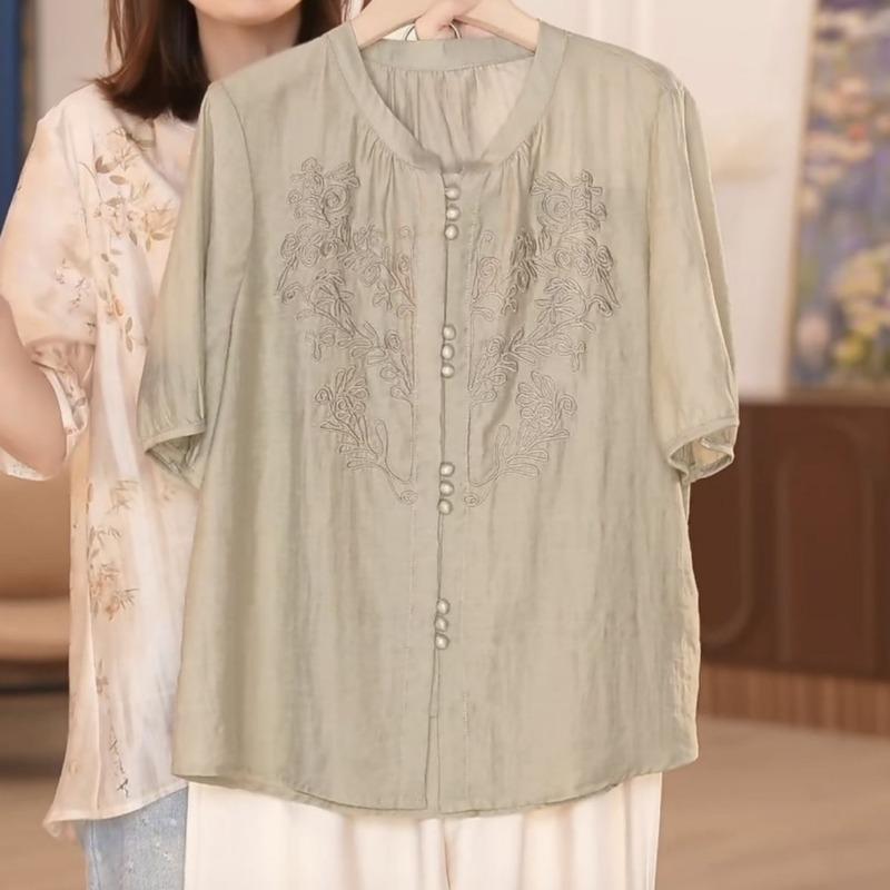 New Chinese Style Mother's Summer Short-sleeved T-shirt Tops Noble Temperament Middle-aged Elderly Women