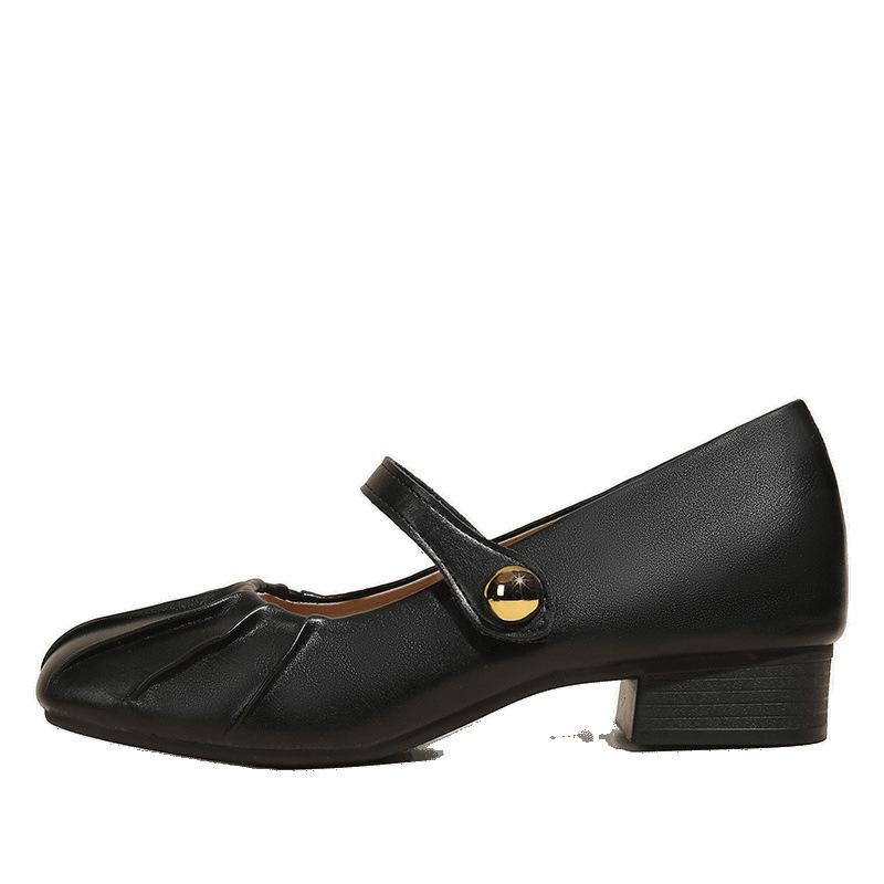 Mary Jane shoes women's spring and autumn new square head shallow mouth thick heel inner height increase 5CM small single shoes small size 3233