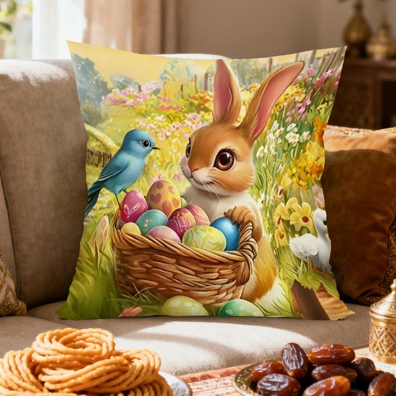 Easter Decoration Throw Pillow Covers Golden Spring Floral Bunny Eggs Holiday Decorative Pillowcases for Sofa Couch Home Decor