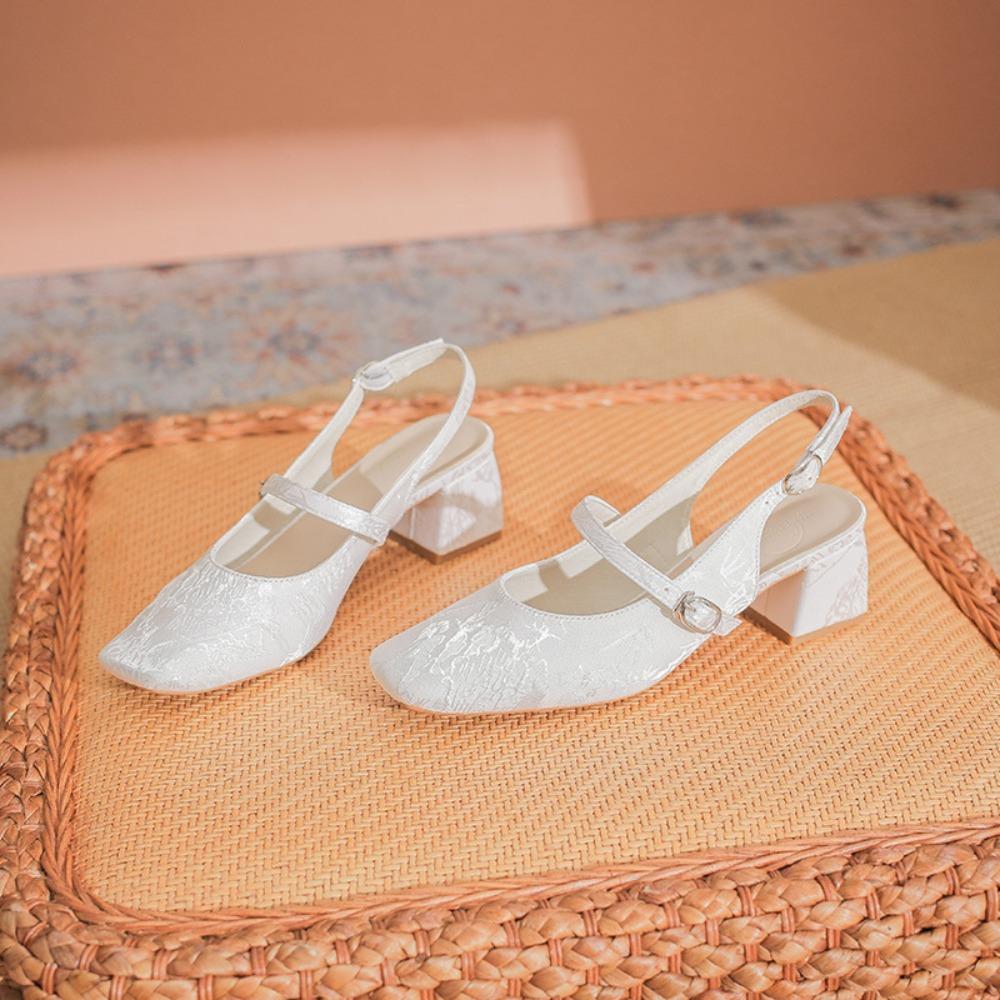 Fashion Sandals Women Summer New China-Chic Style with Skirt Leather Shoes Women's Thick Heel Casual One Word with Square Head Mary Jane