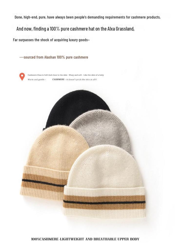 Unisex 100% Pure Cashmere Winter Beanie - Warm Knit European and American Style Slouch Hat