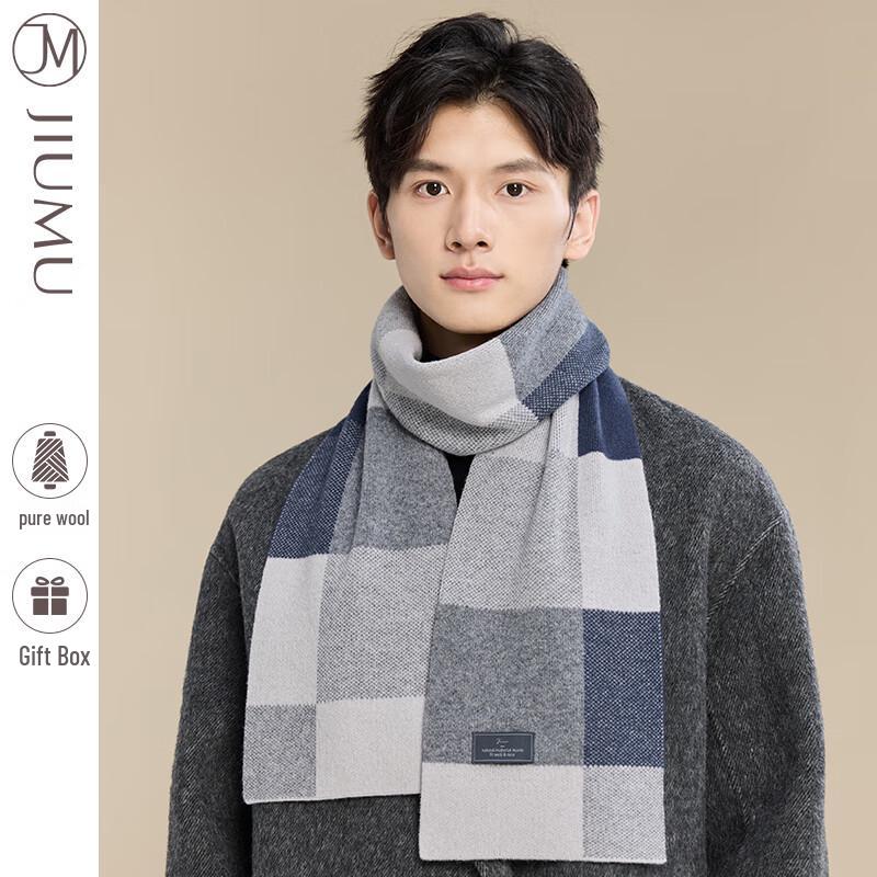 JIUMU Men's Plaid Wool Scarf