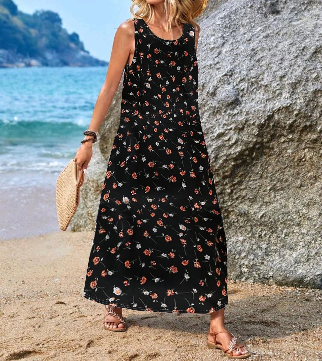 2024 Sleeveless Bohemian Print Women s Casual Dress 4XL
