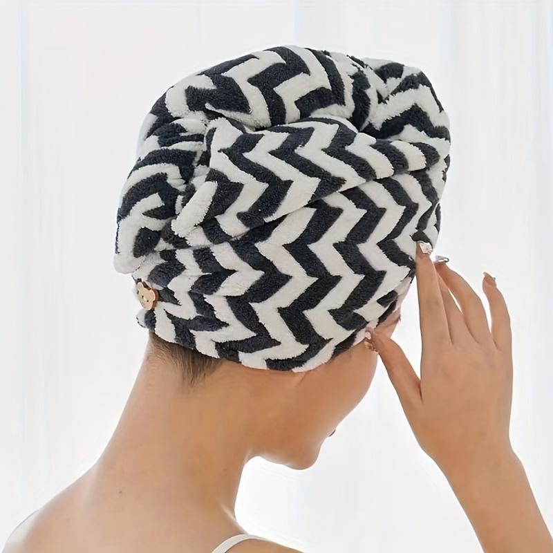 

Полотенце-обертывание в полоску Удобная шапочка для волос Мягкое полотенце Платок-повязка Мешочек Аксессуары для ванной и дома 1PC чёрный