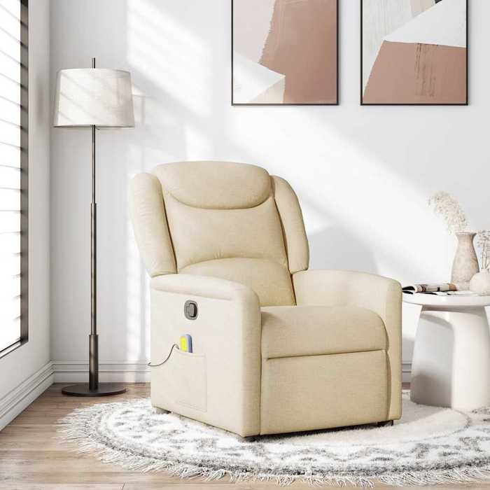 VidaXL Fauteuil de massage inclinable Crème Tissu, fauteuil de massage, fauteuil, fauteuil canapé, fauteuil de bureau de 4015614
