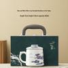 Mutton Fat Jade Blue & White Ceramic Tea Cup with Water Separator - Ideal Gift for Elders