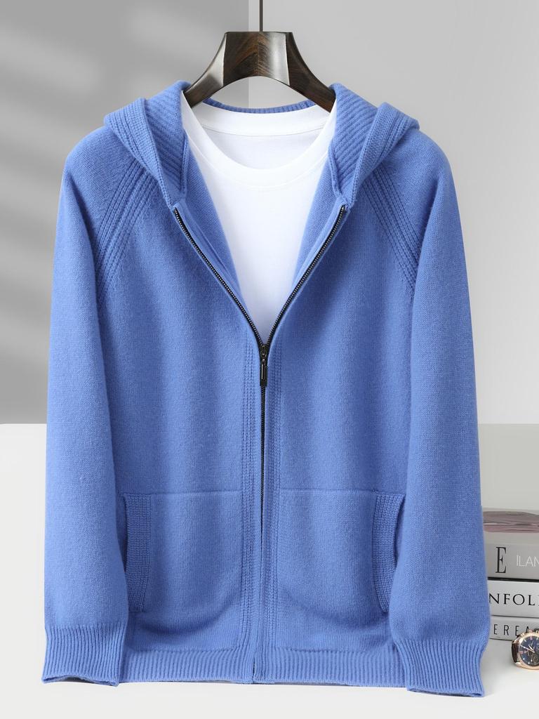 Men's 100% Australian Wool Hooded Cardigan - Heavyweight, Thick, Loose Casual Hoodie with Zipper