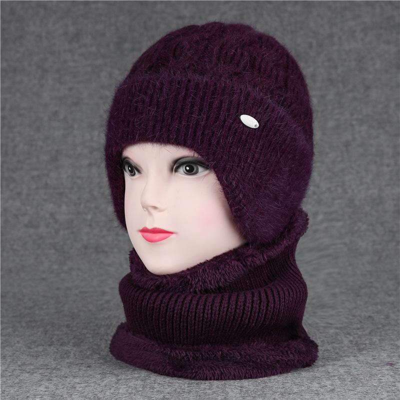 Women's winter hats for the elderly with thick fleece and warm ear protection rabbit wool hats for cold-proof cotton hats