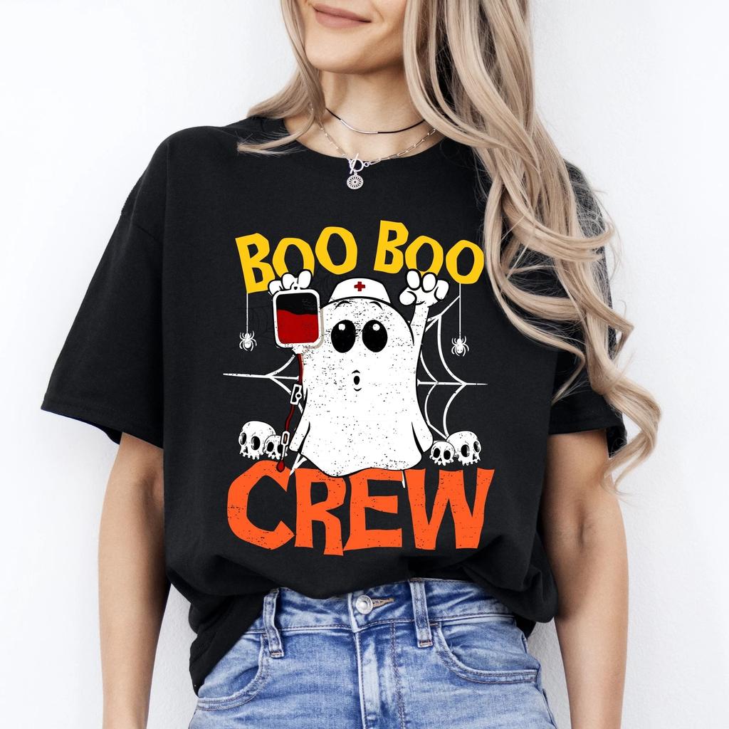 Boo Boo Crew Halloween Unisex T-Shirt Scary Spooky Nurse Ghost Blood Bank Phlebo