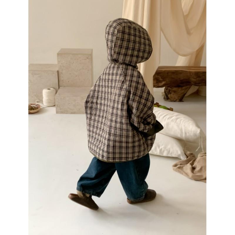 Girls' Fall/Winter Plaid Hooded Warm Coat Thickened Casual Jacket