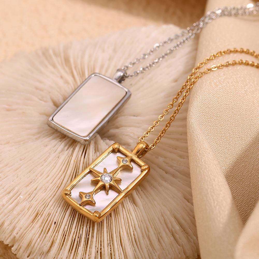 MamacitaSlay Classic 316L Stainless Steel Zircon Star Necklace Party Waterproof Jewelry Women's Elegant 18K Gold Plated Necklace